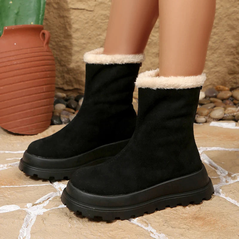 Thick Bottom Long Plush Snow Boots Women Plus Size 42 Faux Suede Platform Ankle Boots Woman Zipper Non Slip Warm Winter Botas