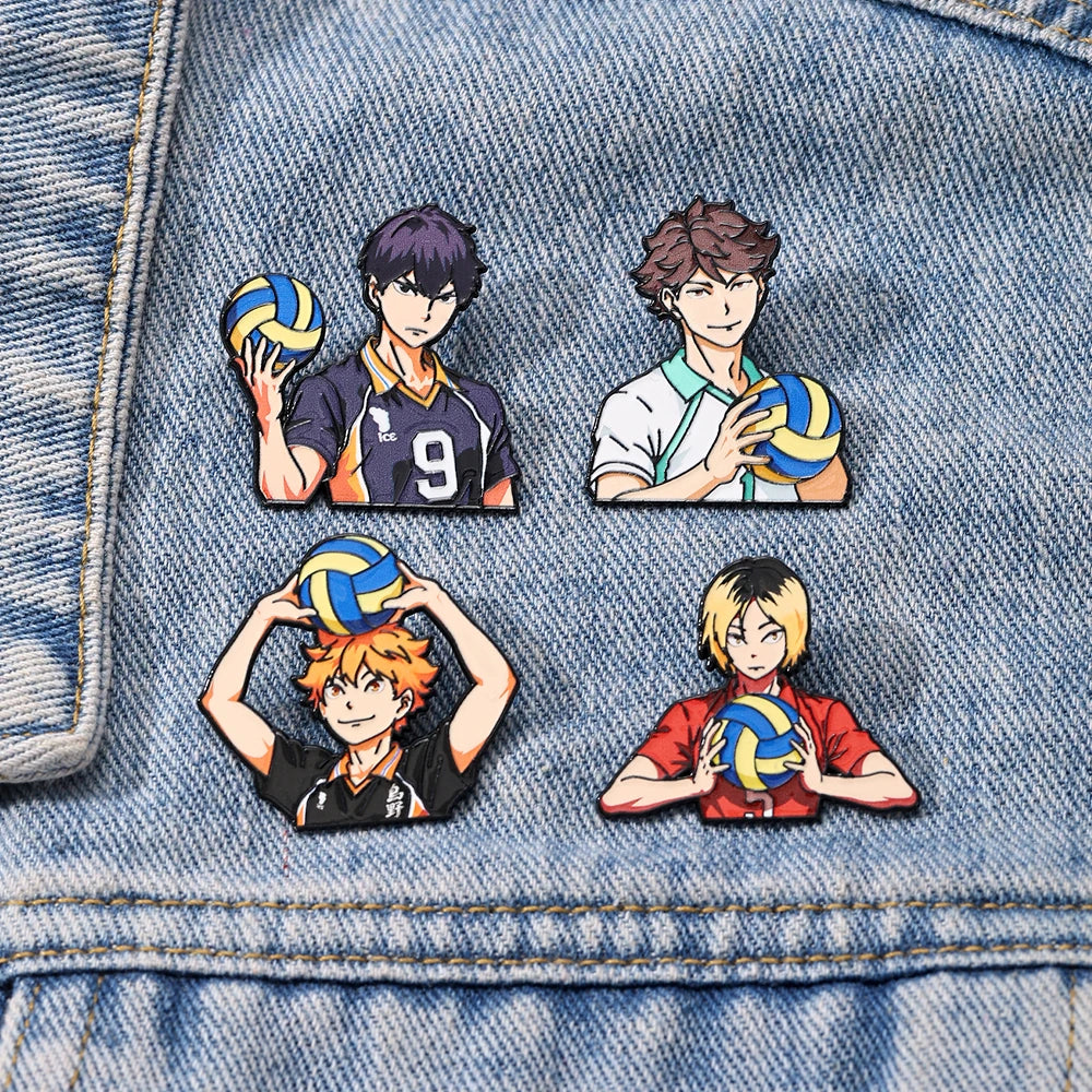 4/8pcs Cute Volleyball Enamel Pin Cartoon Anime Brooch For Coat Women's Brooches Fashion Lapel Badges Jewelry Gift for Friends