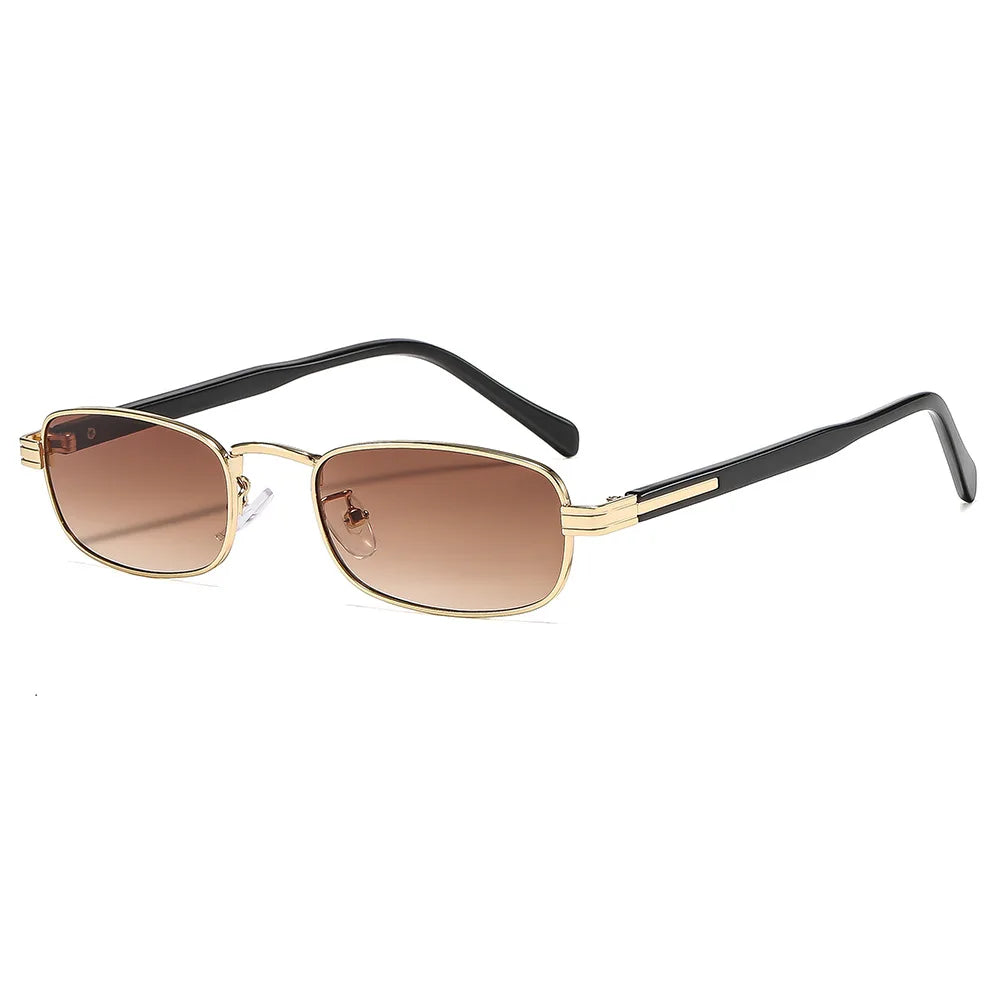 JNPCXI New Metal Rectangle Women Sunglasses Fashion Gradient Black Tea Shades UV400 Men Punk Sun Glasses