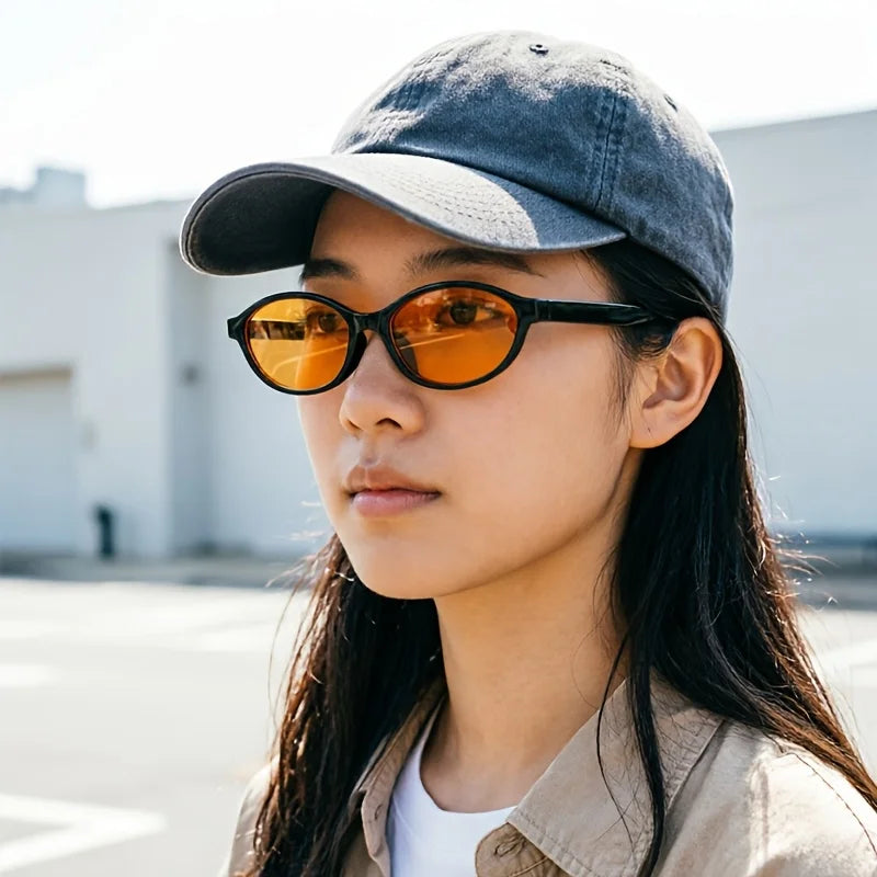 Black Small Frame Oval Women's Sunglasses with A High-end Feel European and American Personality Suitable for Wearing Sunglasses