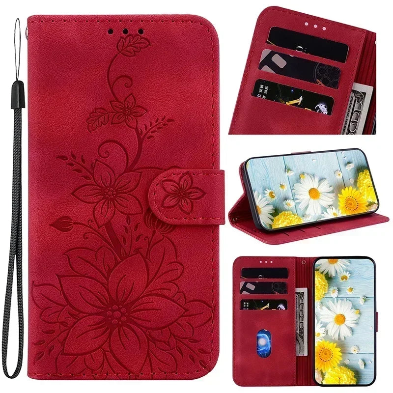 Wallet Flip Cover Flower Case For Redmi 14C Magnetic Leather Phone Cases Lily