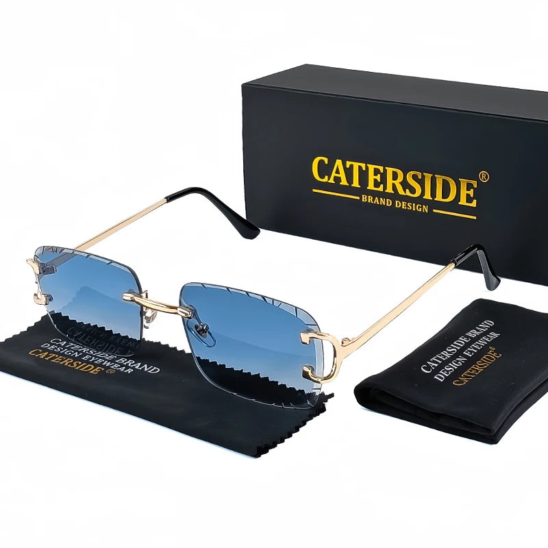 Caterside Rimless Gradient Square Sunglasses Man Diamond Cupronickel Frame Sun Glasses Punk Women Small Frameless Eyewear UV400