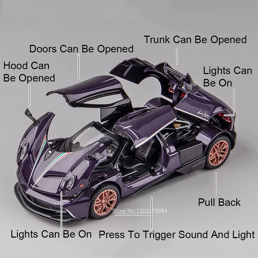 1/32 Pagani Zonda R Diecast Models Huayra Dinastia Alloy Toys Miniature Car Sound Light Pull Back Doors Openned Cars Child Gifts