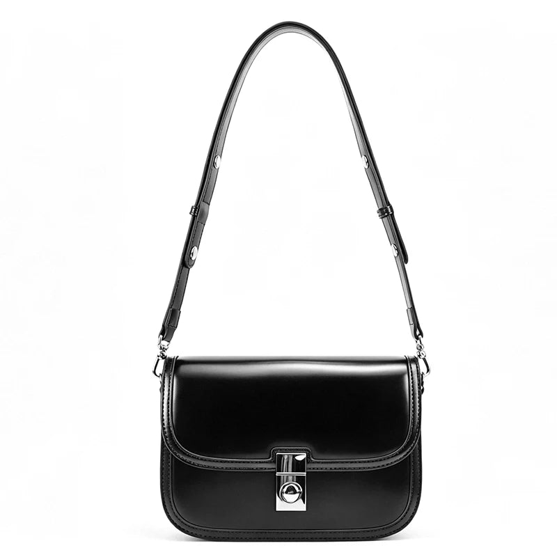 Genuine Cowhide Leather Flap Crossbody Bag for Women Vintage Saddle Shoulder Bag with Silver Lock Luxury Designer Messenger bags