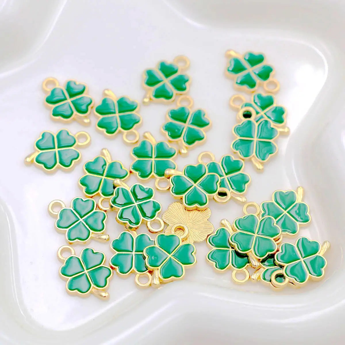 20Pcs Gold Plated Green Clover Flower Charm Pendant for Jewelry Making Bracelet Necklace DIY Accessories Craft Findings