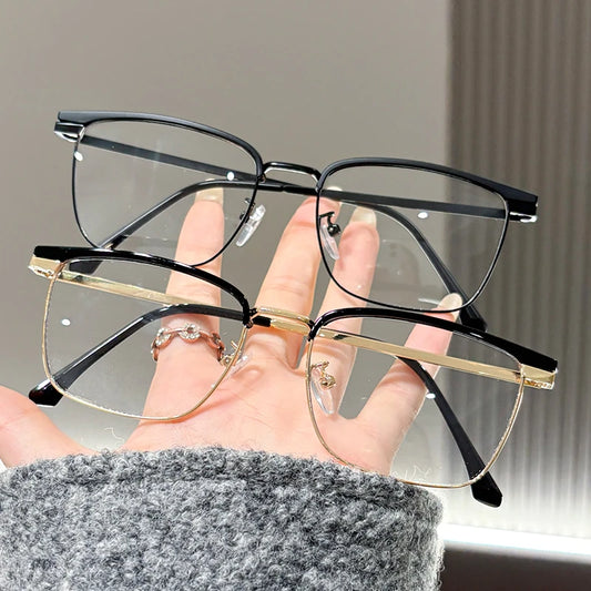 Vintage Photochromic Half-Frame Glasses for Men Anti-Blue Light Color Changing Rectangular Computer Eyewear
