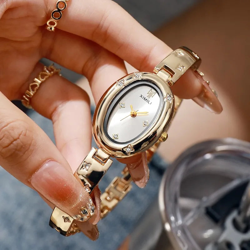 Fashion Brand Ultra Thin Quartz Watch Gold Bracelet Women Watches Girls Orologio Clock Oval Dial Ladies Bangle Clock Reloj Mujer