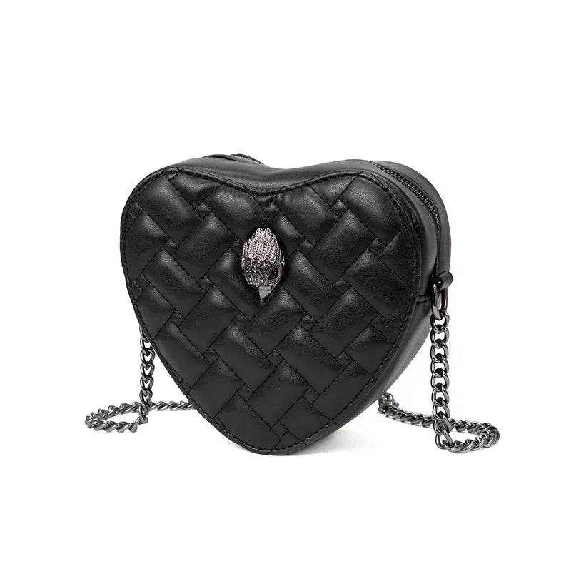 Women Heart-Shaped Crossbody Bag with Eagle & Bird Head Shoulder Bag Chain Purse
