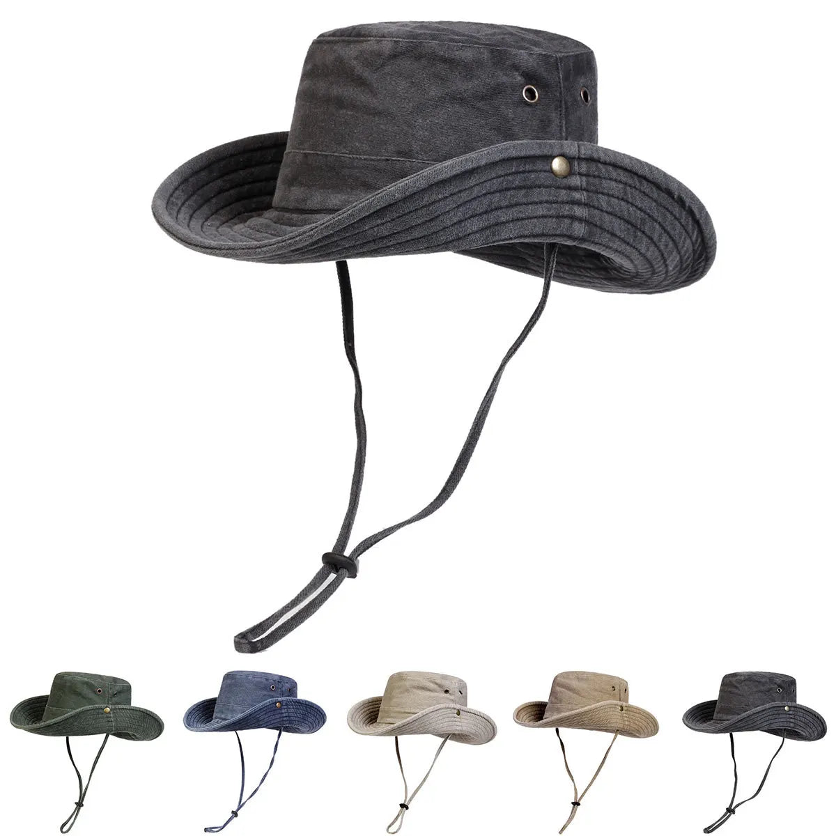 Men Big Eaved Washed Bucket Hats Fishermen Caps Outdoor Casual Cap Sunscreen Hat