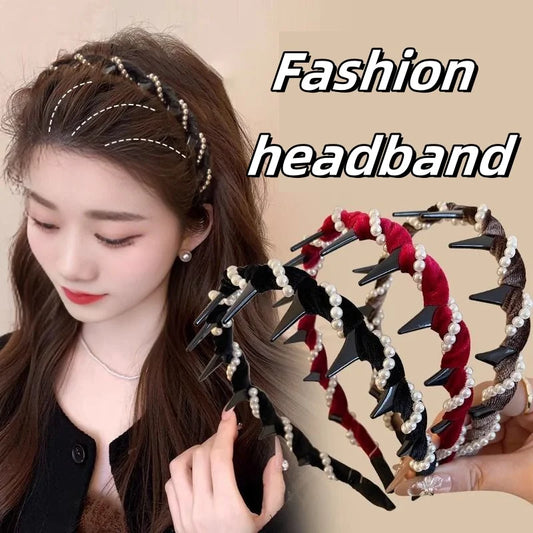 Elegant Velvet Fabric Pearl Headband for Woman Temperament Non-slip Hair Band Fashion Girl Face Washing Headband Hair Accessorie