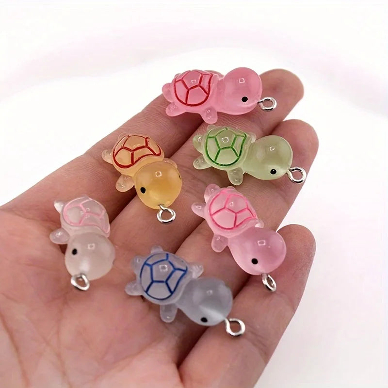 10pcs Random Mix Colorful Grow in Dark Turtle Charms Pendants for Jewelry Making DIY Handmade Necklace Bracelet Earrings Key Cha