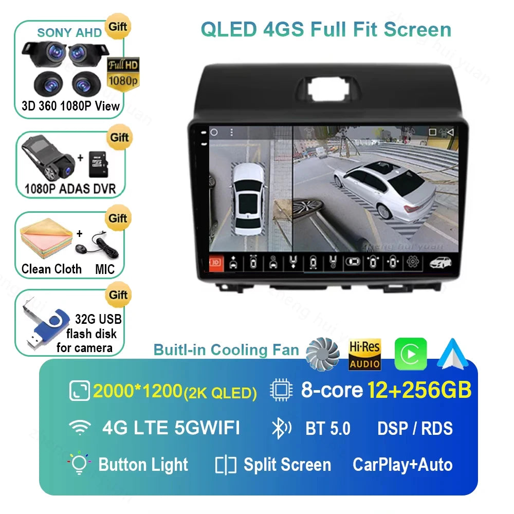 For Kia Ray 2011-2017 2K 12+256 QLED Android 15 CarPlay Car Radio Multimedia Video Player GPS stereo Head Unit 4G WIFI DSP RDS