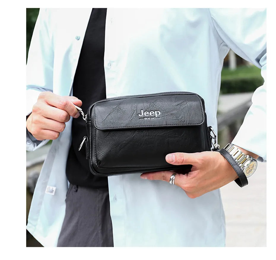 JEEP BULUO Brand Small Men Buckle Bags Leather Shoulder Crossbody Totes Handbags