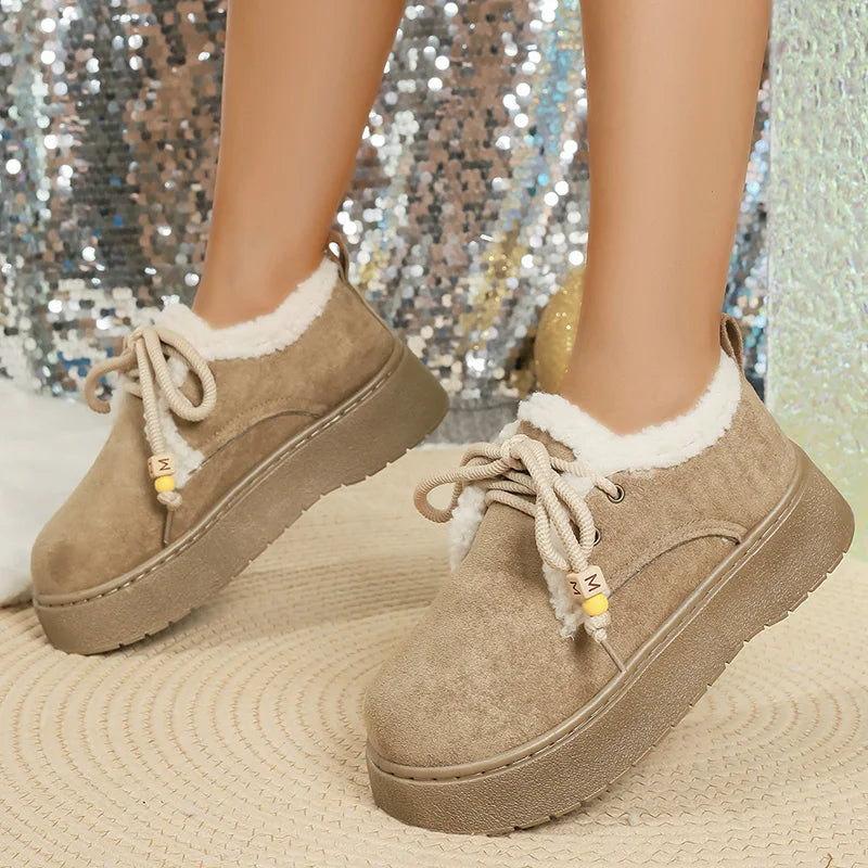 New Thick Sole Lace Up Snow Boots Women Winter Warm Thicken Plush Ankle Boots Woman Plus Size 35-42 Non Slip Casual Cotton Shoes