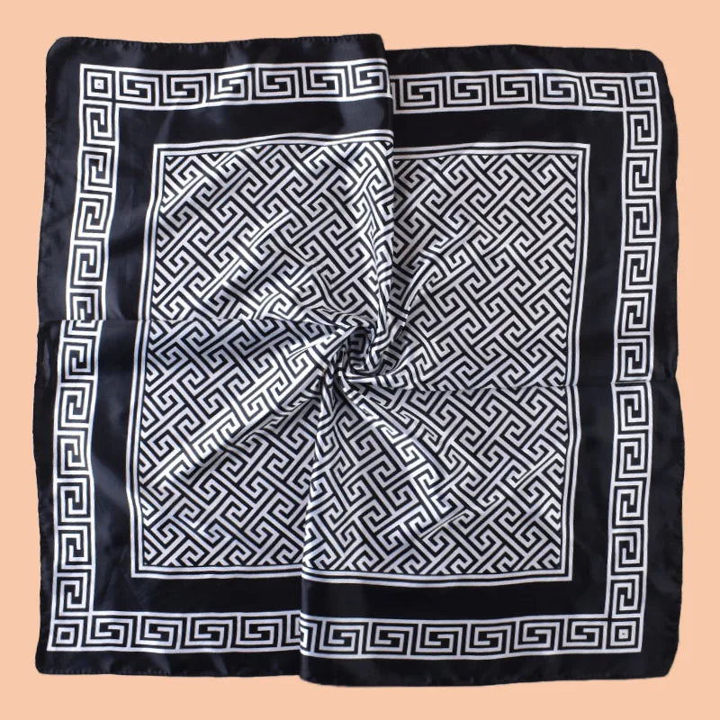 1pc Geometric Letter Print Satin Square Scarf Women's Spring Fashion Hair Accessory Can Be Used as Belt Bag Decor Silk Headband