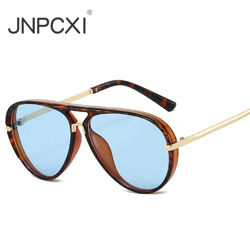 JNPCXI New Fashion Double Bridges Pilot Women Oversized Sunglasses Retro Candy Color Gradient UV400 Men Punk Sun Glasses