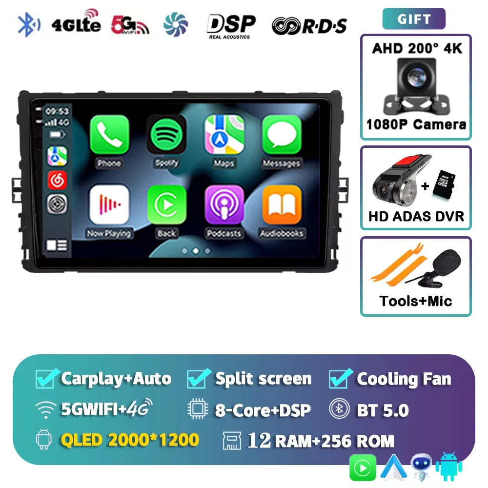 For Volkswagen VW Polo Plus Jetta MK7 T6 Passat B8 T ROC Cross MQB 2K 12+256 QLED Android 15 CarPlay Car Radio Multimedia Video