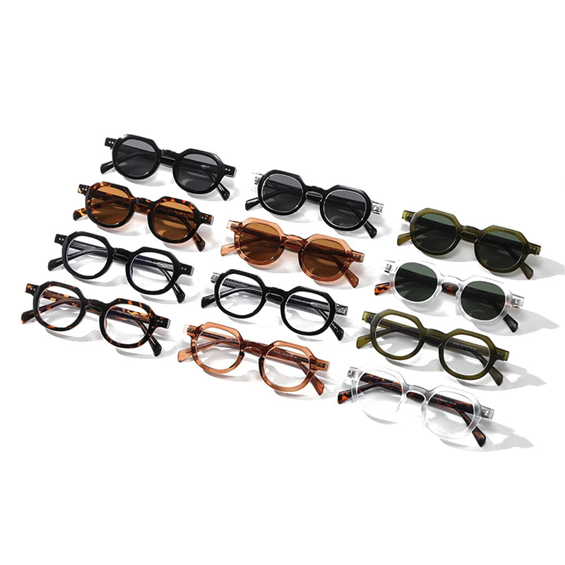 JNPCXI New Retro Rivets Round Sunglasses Women Shades Fashion Clear Lens Frame Men Punk Tea Sun Glasses UV400