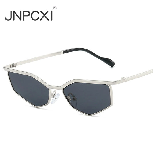 JNPCXI New Cat Eye Polygon Metal Sunglasses Women Shades UV400 Fashion Gradient Men Sun Glasses