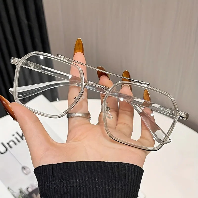 3pcs Men's and Women's Retro Full Frame Trapezoidal Flat Light Glasses Comfortable Glasses Fashionable Glasses