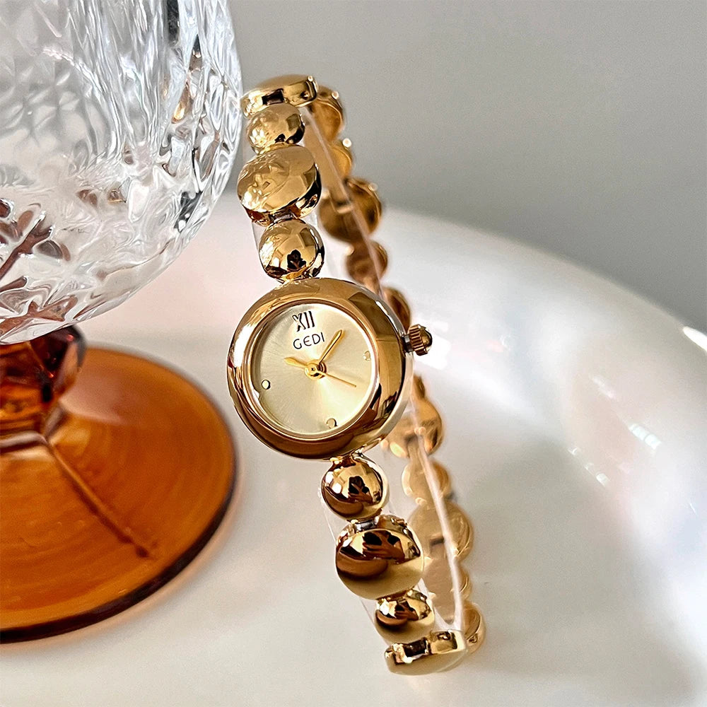 GEDI Gold Watch for Women Fashion Luxury Quartz Vintage Woman Watches Elegant Casual Waterproof Dress Watch Gifts